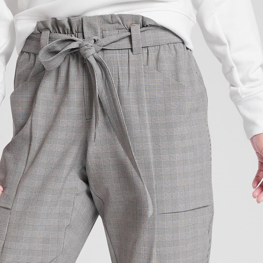 Athleta Gray Plaid Skyline Paperbag Waist Pants